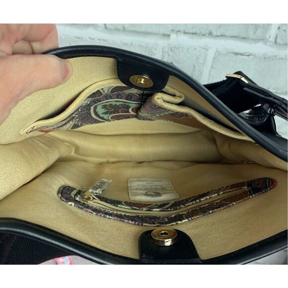 Spartina 449 Crossbody Messenger Black Floral Paisley Retired Print - Picture 7 of 13